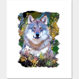 Print with colored wolf Posters and Art